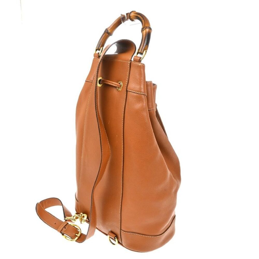 Gucci Vintage Bamboo Sling Backpack Leather Brown Leather Backpack Bag - Picture 4 of 16